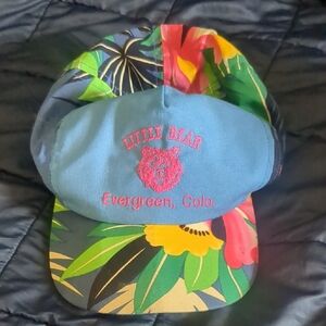 Vintage - Pink Bear Floral Hawaiian Snap Back Trucker Hat Evergreen Colo.
